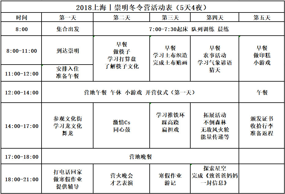 2019年寒假上海崇明亲子欢乐冬令营招生方案