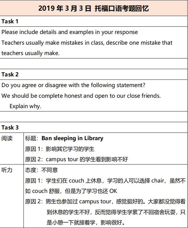 2019年3月3日托福口语真题回忆解析